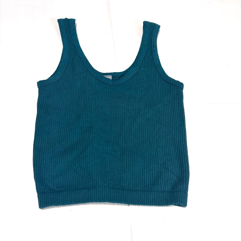 54 Teal Ribbed Cropped Tank Top - Picture 2 of 4